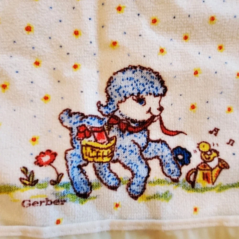 VTG GERBER Baby Coverall BIB soft Vinyl 80s Sheep Lamb Catch-all‎ Pocket Tie Bck